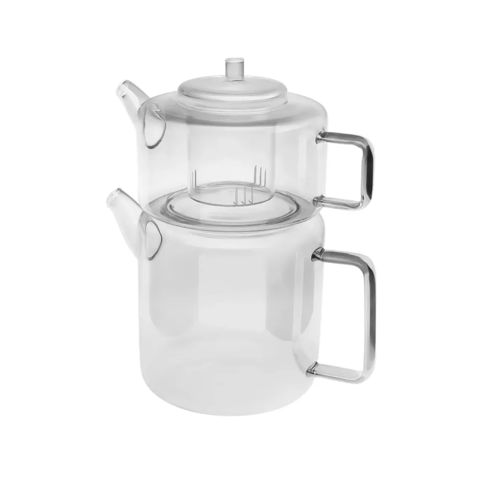 Karaca Flat Borosilicate Glass Teapot, Transparent