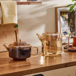 Karaca Flat Borosilicate Glass Teapot, Amber