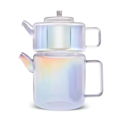 Karaca Flat Borosilicate Glass Luster Teapot, Multi