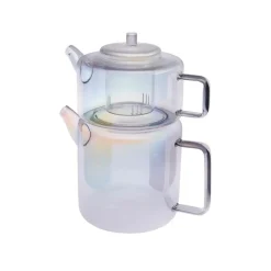 Karaca Flat Borosilicate Glass Luster Teapot, Multi