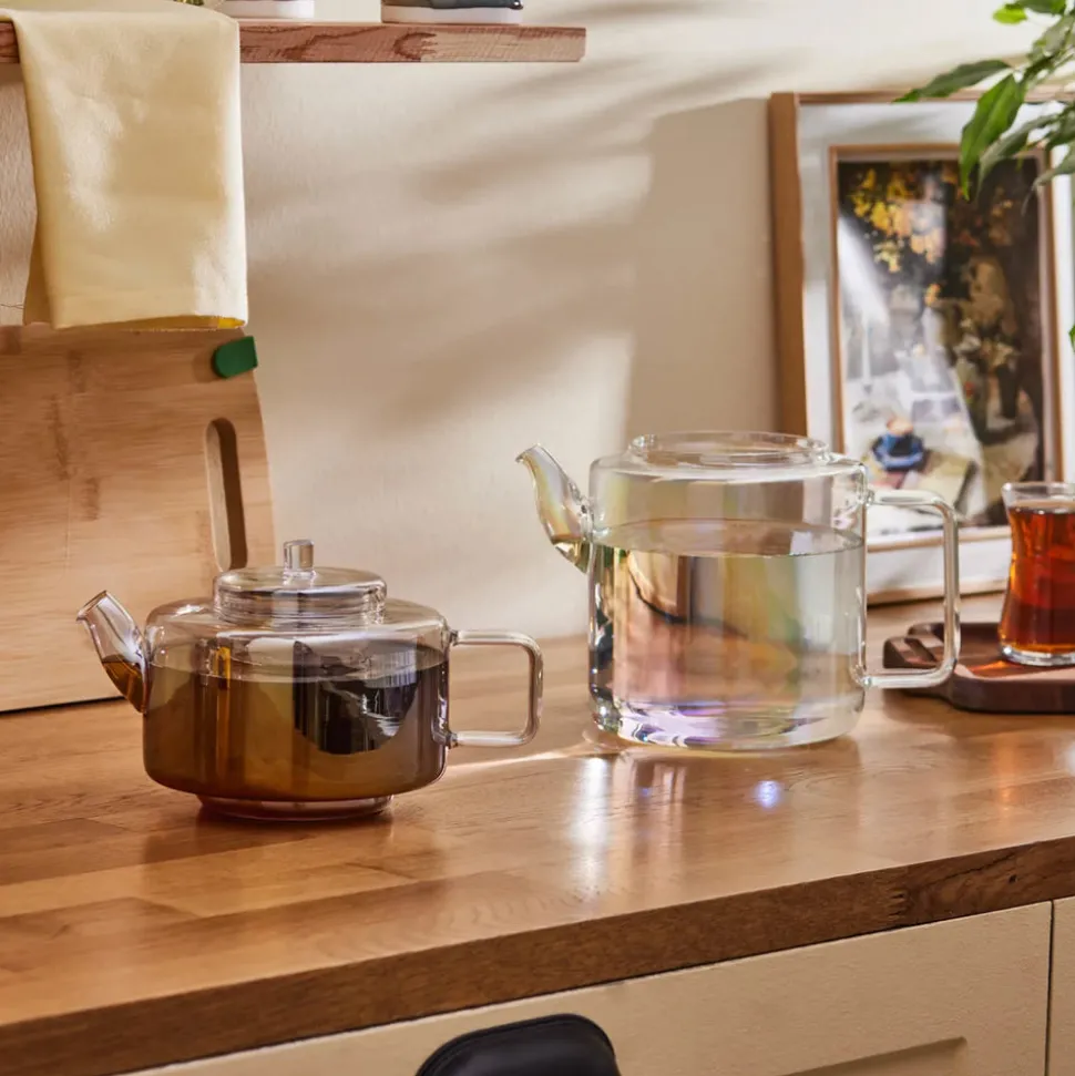 Karaca Flat Borosilicate Glass Luster Teapot, Multi