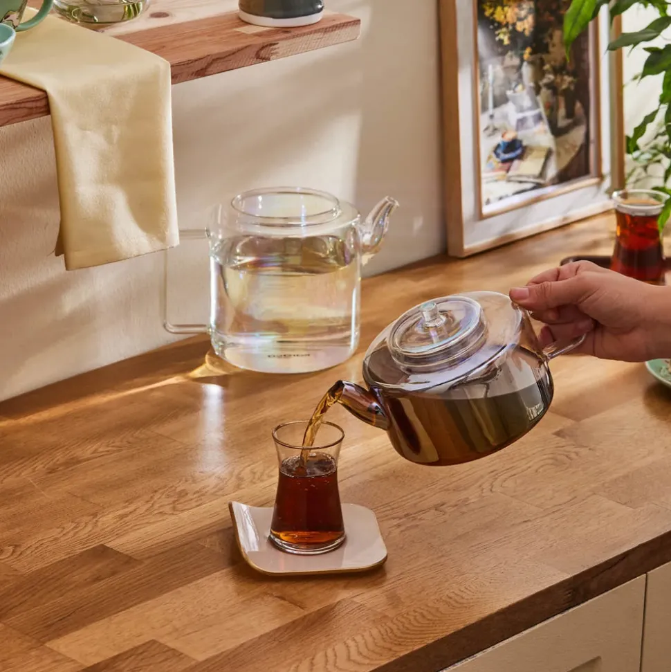 Karaca Flat Borosilicate Glass Luster Teapot, Multi