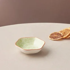 Karaca Floral Porcelain Hexagon Snack Bowl, 10cm, Green