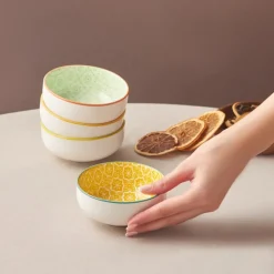 Karaca Floral Porcelain Round Snack Bowl, 10cm, Orange