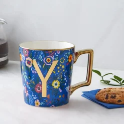 Karaca Flower Porcelain Letter Y Mug, 350ml, Multi