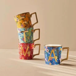 Karaca Flower Porcelain Letter H Mug, 350ml, Multi