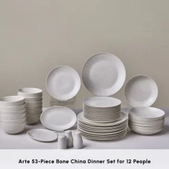 Karaca Forever Bone China Arte 53-Piece Dinner Set for 12 People, White