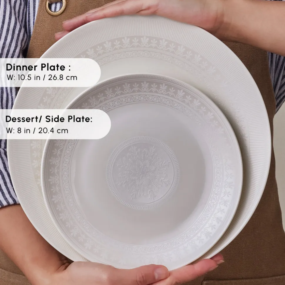 Karaca Forever Bone China Arte 53-Piece Dinner Set for 12 People, White