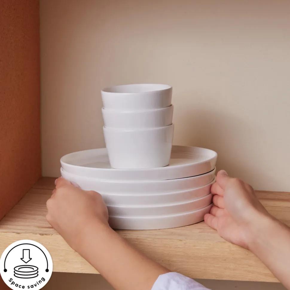 Karaca Forever Bone China Bomo 22-Piece Serveware Set for 6 People, White
