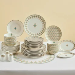 Karaca Forever Bone China Dorothy, 53-Piece Dinner Set for 12 People, Gold
