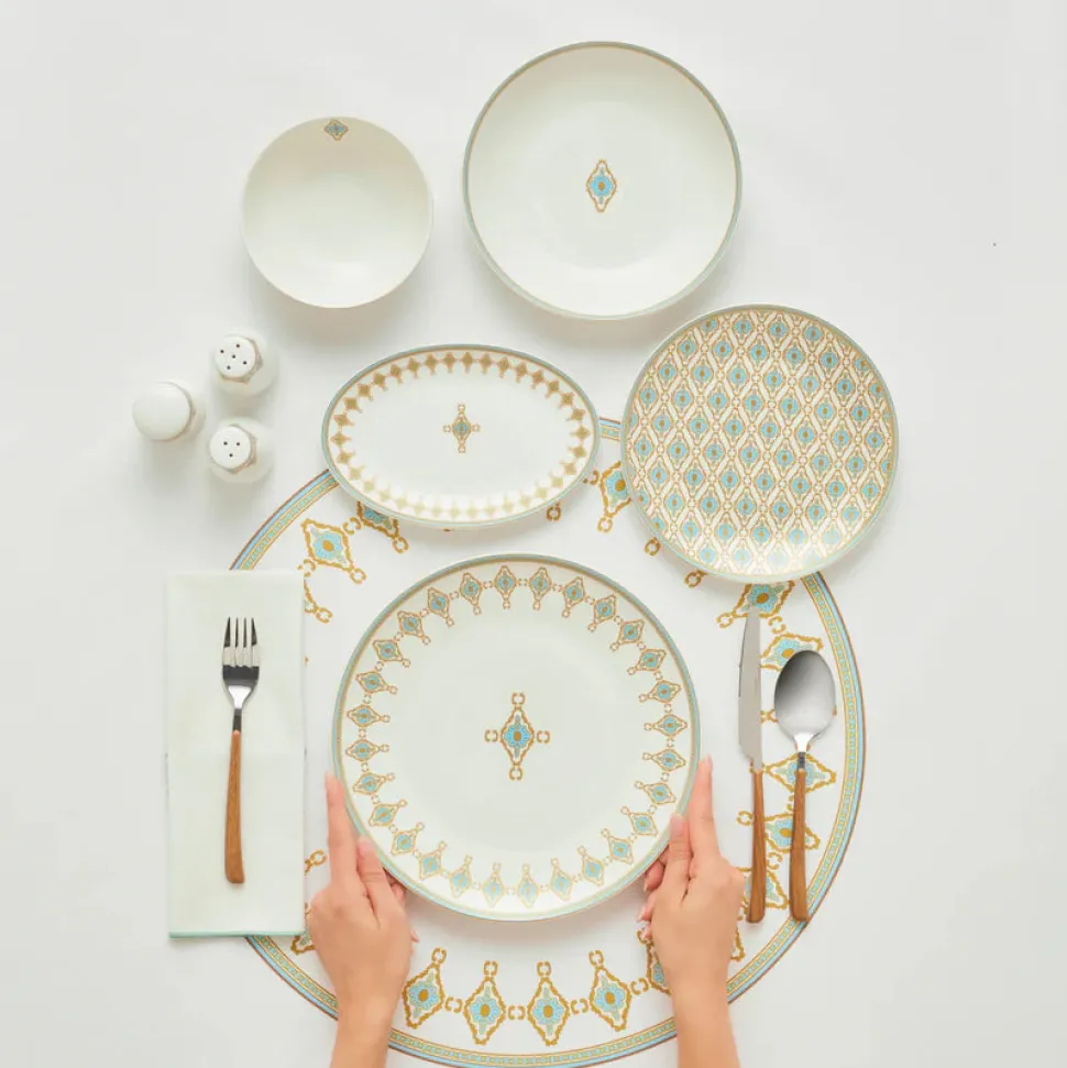 Karaca Forever Bone China Dorothy, 53-Piece Dinner Set for 12 People, Gold