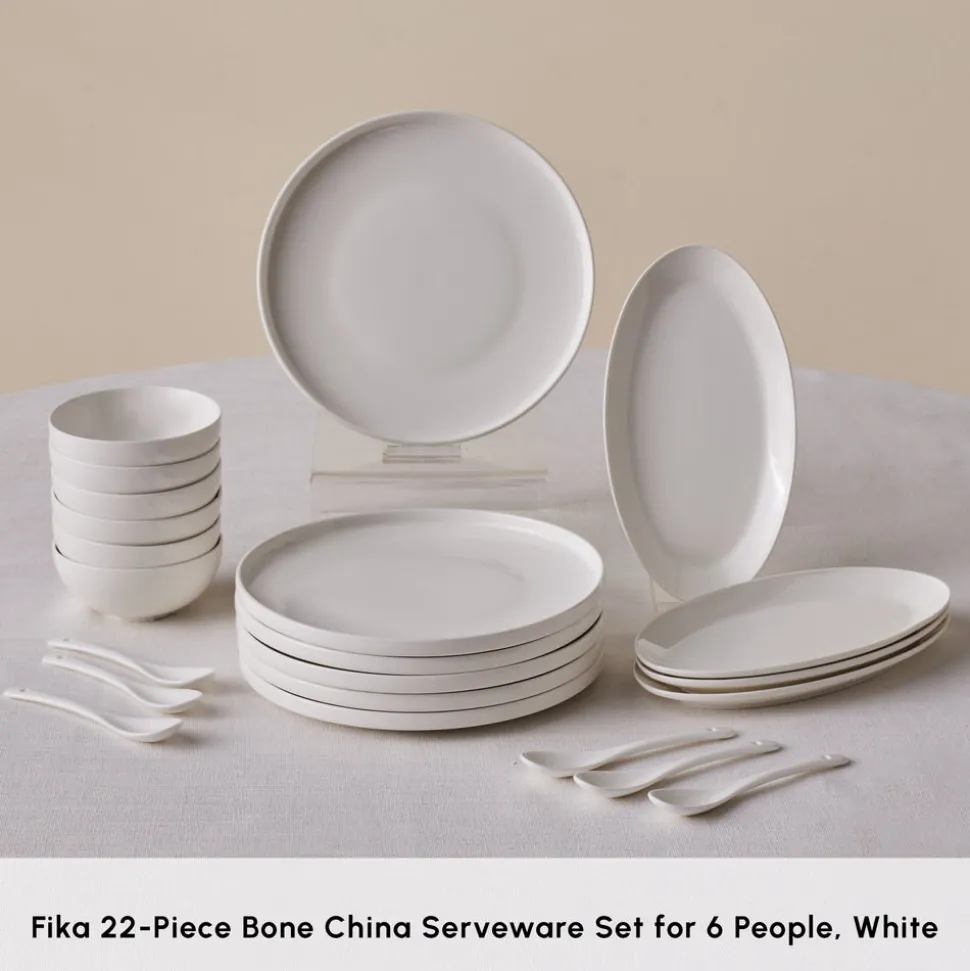 Karaca Forever Bone China Fika 22-Piece Serveware Set for 6 People, White