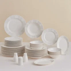 Karaca Forever Bone China New Olio 53-Piece Dinner Set for 12 People, White