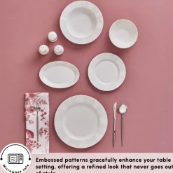 Karaca Forever Bone China New Olio 53-Piece Dinner Set for 12 People, White