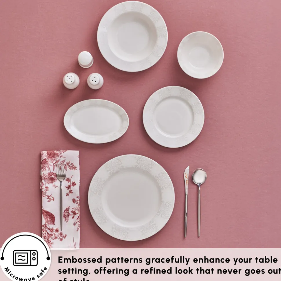 Karaca Forever Bone China New Olio 53-Piece Dinner Set for 12 People, White