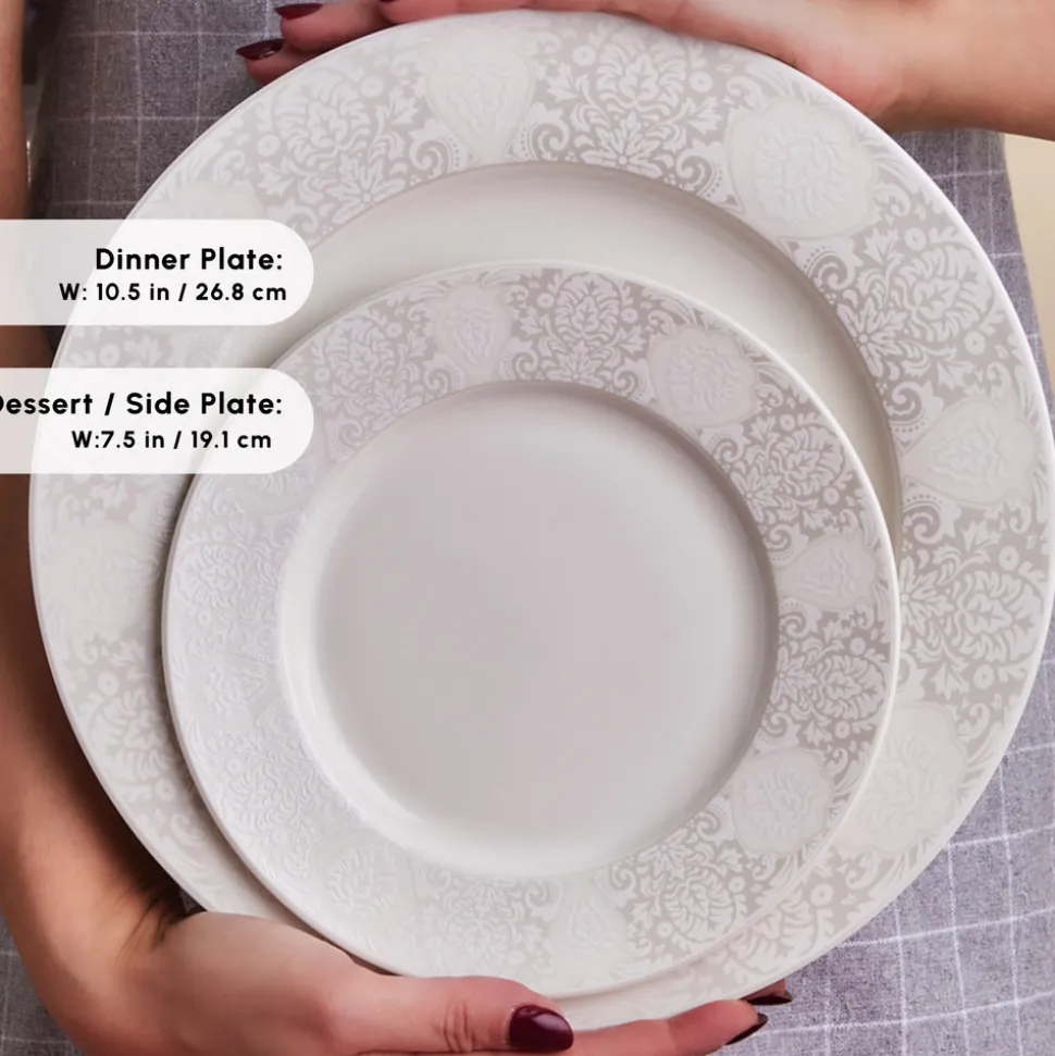 Karaca Forever Bone China New Olio 53-Piece Dinner Set for 12 People, White