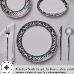Karaca Forever Bone China New Cordoba 53-Piece Dinner Set for 12 People, Multi