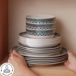 Karaca Forever Bone China New Cordoba 53-Piece Dinner Set for 12 People, Multi