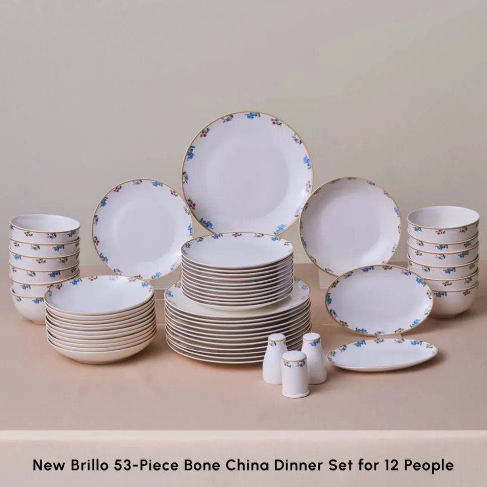Karaca Forever Bone China New Brillo 53-Piece Dinner set for 12 People, Multi