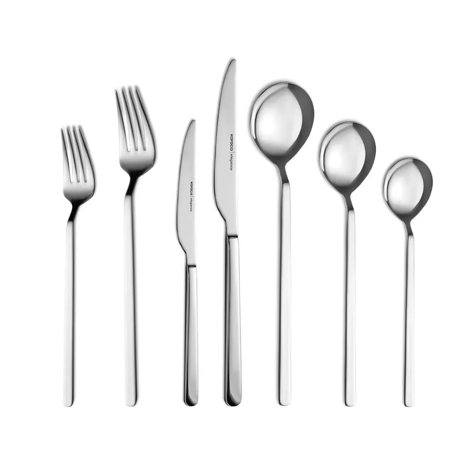Karaca Gale 84-Piece Stainless Steel Cutlery Set for 12 People, Platin