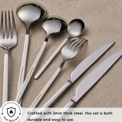 Karaca Gale 84-Piece Stainless Steel Cutlery Set for 12 People, Platin
