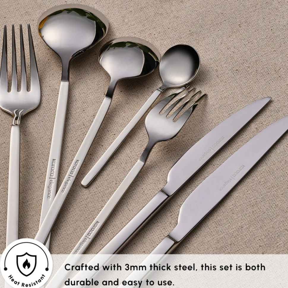 Karaca Gale 84-Piece Stainless Steel Cutlery Set for 12 People, Platin