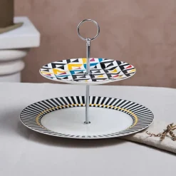 Karaca Game Porcelain 2-Tier Cake Stand, 27cm, Multi