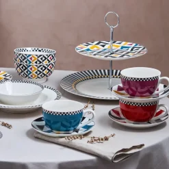 Karaca Game Porcelain 2-Tier Cake Stand, 27cm, Multi