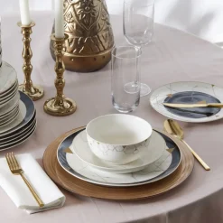 Karaca Gem 24-Piece Bone China Dinner Set for 6 People, Black Gold White