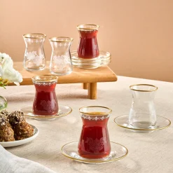 Karaca Gent 12-Piece Turkish Tea Set for 6 People, 132ml, Gold
