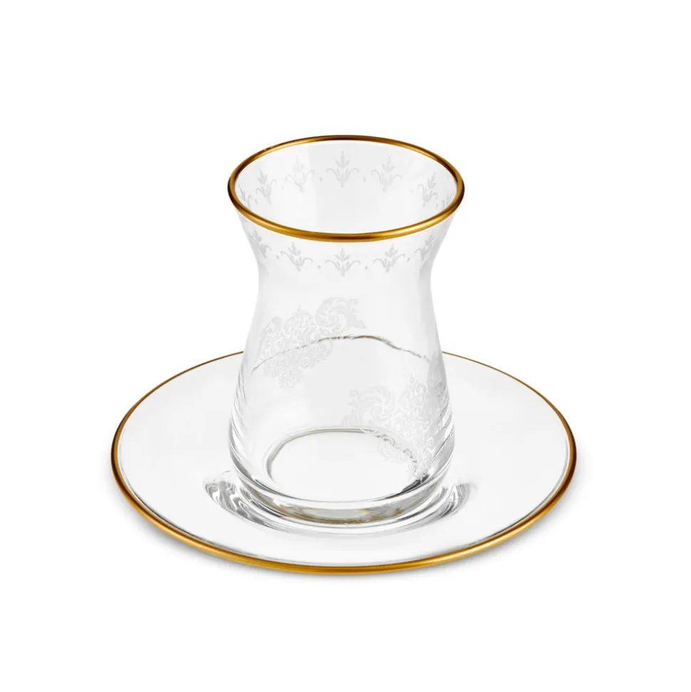 Karaca Gent 12-Piece Turkish Tea Set for 6 People, 132ml, Gold