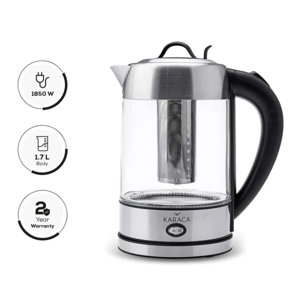 Karaca Glass Herbal Tea Maker and Kettle, 1.7L, Inox