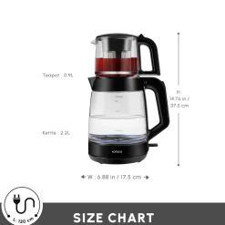 Karaca Glass Tea XL 2 in 1 Tea Maker Kettle, 1900W, Shiny Black