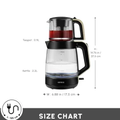 Karaca Glass Tea XL 2 in 1 Tea Maker Kettle, 1900W, Cream
