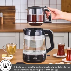 Karaca Glass Tea XL 2 in 1 Tea Maker Kettle, 1900W, Cream