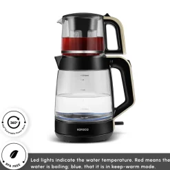 Karaca Glass Tea XL 2 in 1 Tea Maker Kettle, 1900W, Cream