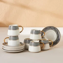 Karaca Globe 12-Piece Porcelain Espresso Turkish Coffee Cup Set for 6 People, 80ml, Multi