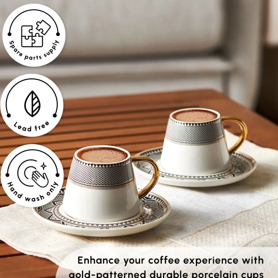 Karaca Globe 12-Piece Porcelain Espresso Turkish Coffee Cup Set for 6 People, 80ml, Multi