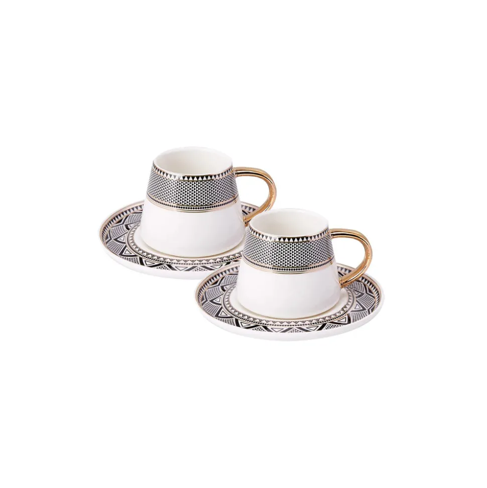 Karaca Globe 4 Piece Porcelain Espresso Turkish Coffee Cup Set for 2 People, 80ml, Multi