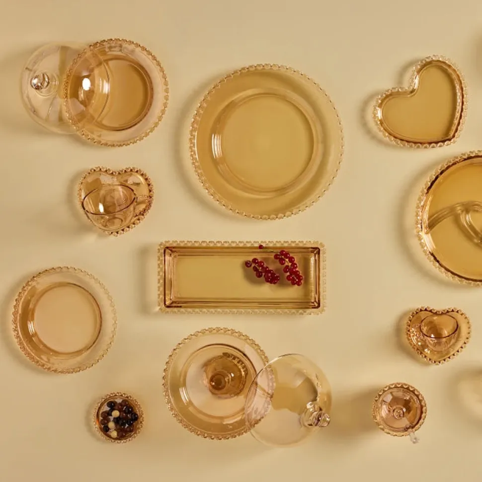 Karaca Glory Glass Heart Service Plate, 23cm, Amber