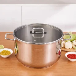 Karaca Grace Stainless Steel Induction Stockpot with Lid, 30cm, Silver