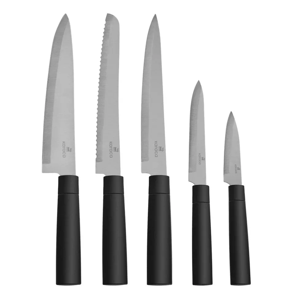 Karaca Grammy Knife Block Set, 5 Piece, Inox Black