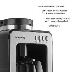 Karaca Grindmaestro Filter Coffee Maker with Built-in Grinder, 0,5L, 600W, Inox