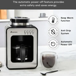 Karaca Grindmaestro Filter Coffee Maker with Built-in Grinder, 0,5L, 600W, Inox