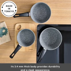 Karaca Gris Biogranite 3-Piece Induction Sauce Pan Set, Grey