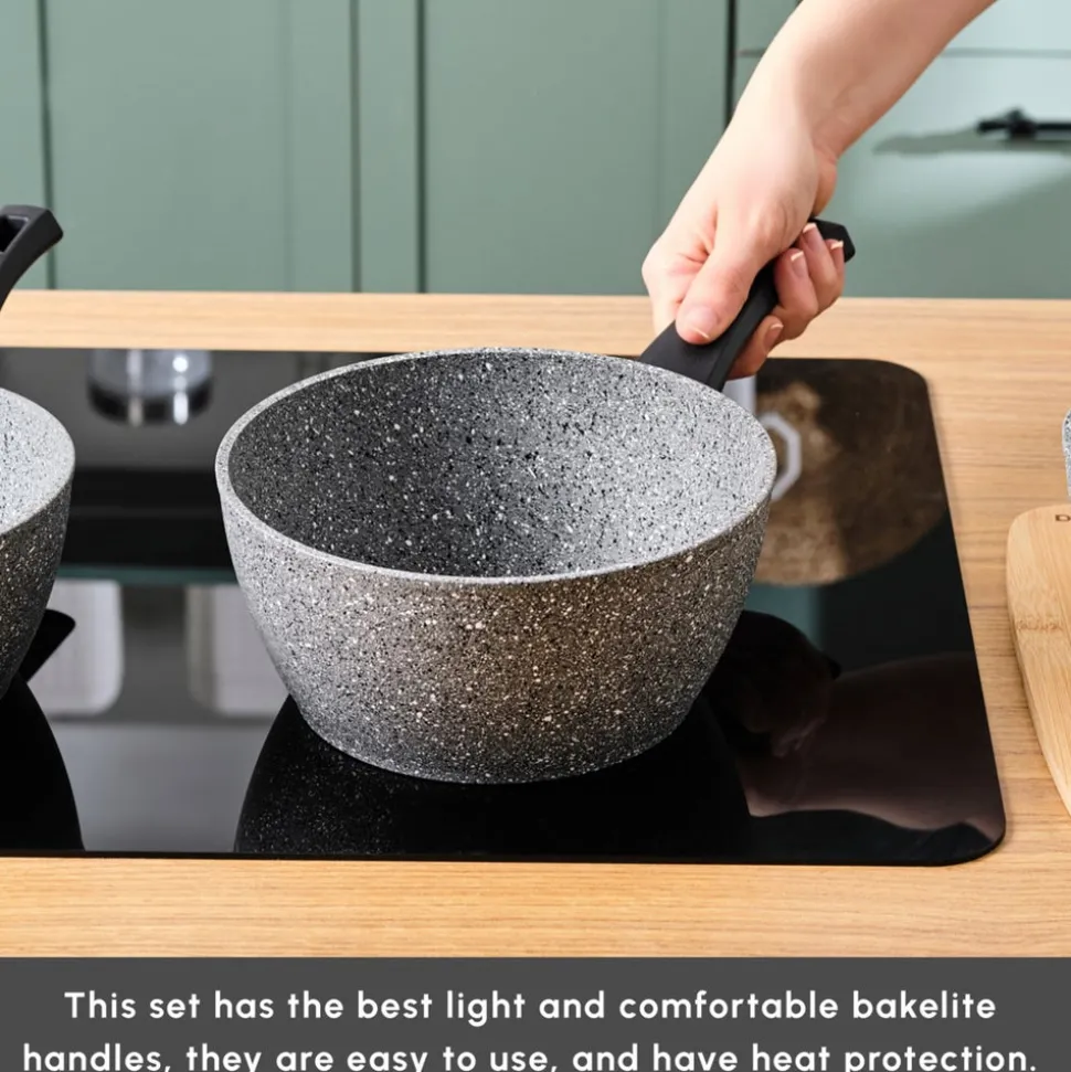 Karaca Gris Biogranite 3-Piece Induction Sauce Pan Set, Grey