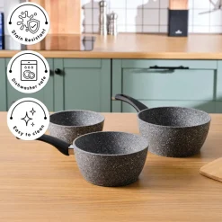 Karaca Gris Biogranite 3-Piece Induction Sauce Pan Set, Grey