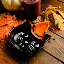 Karaca Halloween Catspy Ceramic Snack Bowl, 12cm, Multicolour