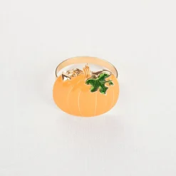 Karaca Halloween Pumpkin Napkin Ring Set, 2 Piece, 6.5cm, Yellow Multi