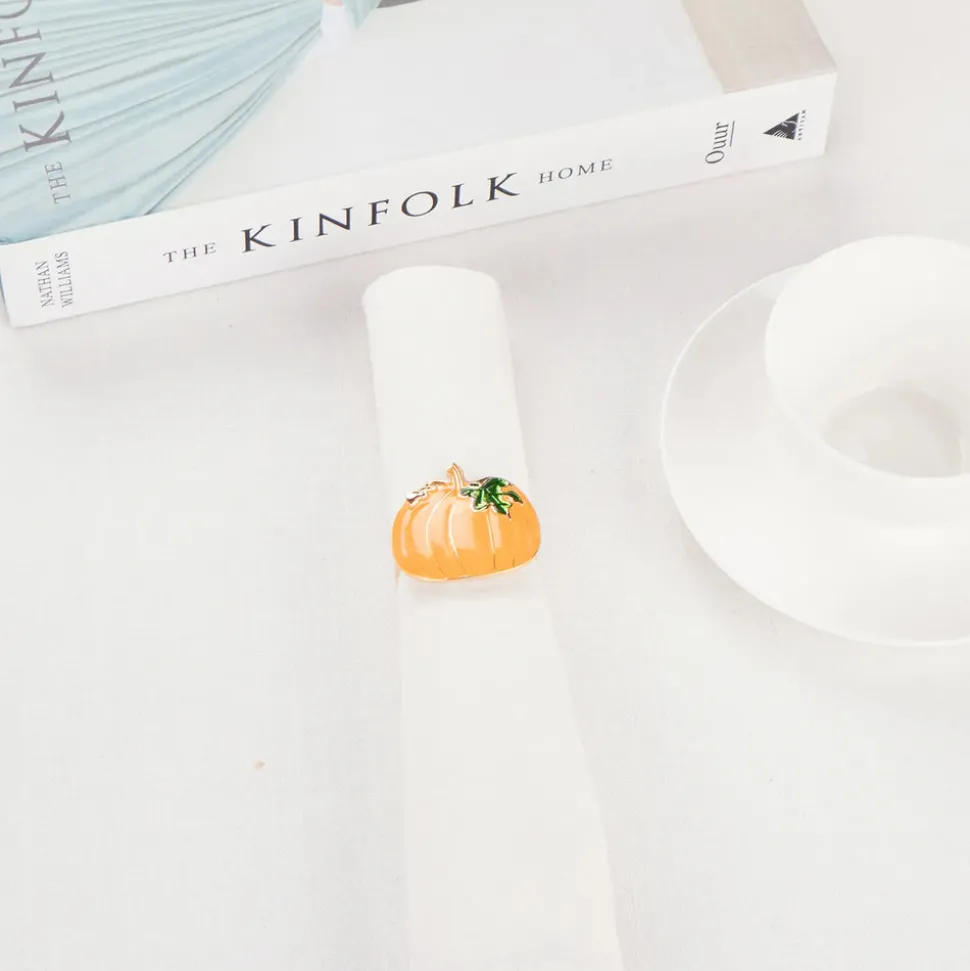 Karaca Halloween Pumpkin Napkin Ring Set, 2 Piece, 6.5cm, Yellow Multi